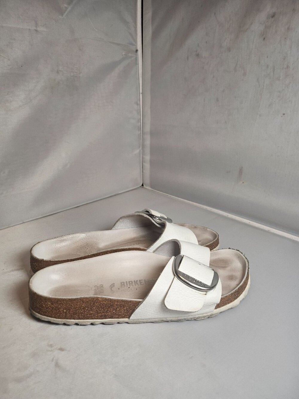 Birkenstock Madrid Big Buckle White Leather Sandals 38